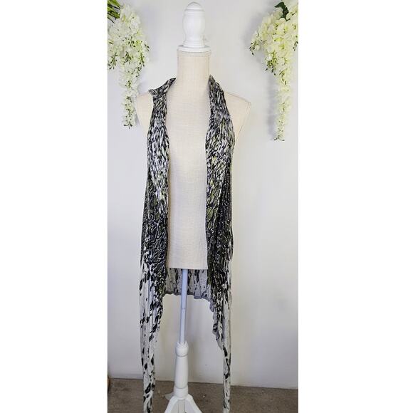 Lane Bryant Sleeveless Open Front Cardigan Vest Abstract Print Drape Hem 14/16 - Picture 2 of 11